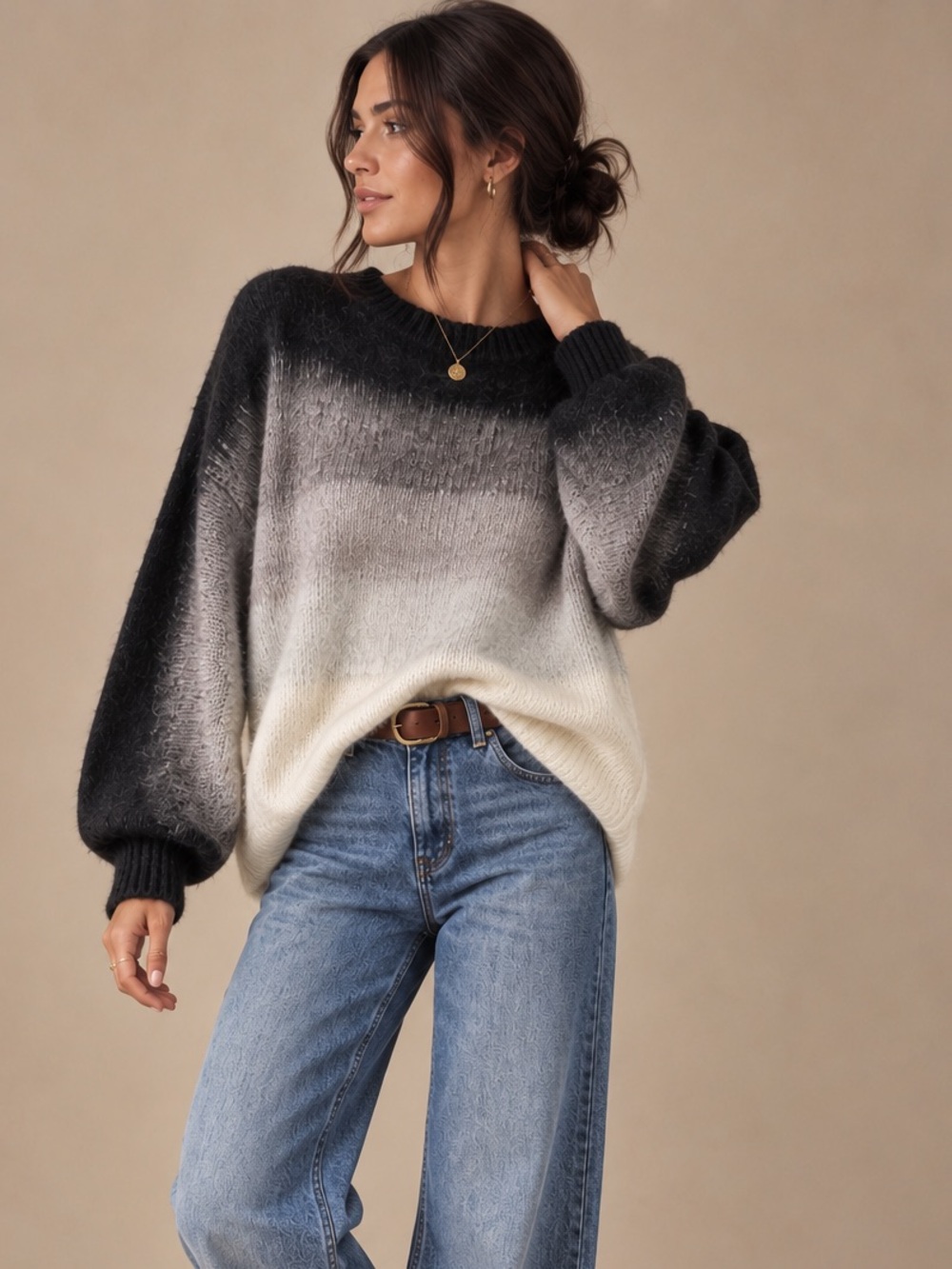 Simply Vera Vera Wang Ombre Crewneck Sweater in Black, Gray & Cream